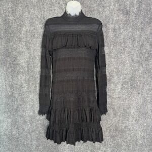 Ella Moss Dress Womens‎ Small Black Lace Semi Sheer Mock Neck Whimsygoth Retro
